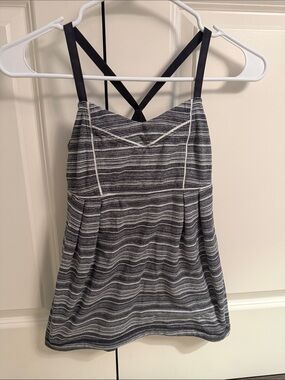 Lululemon Striped Black & Gray Crossback Tank Top